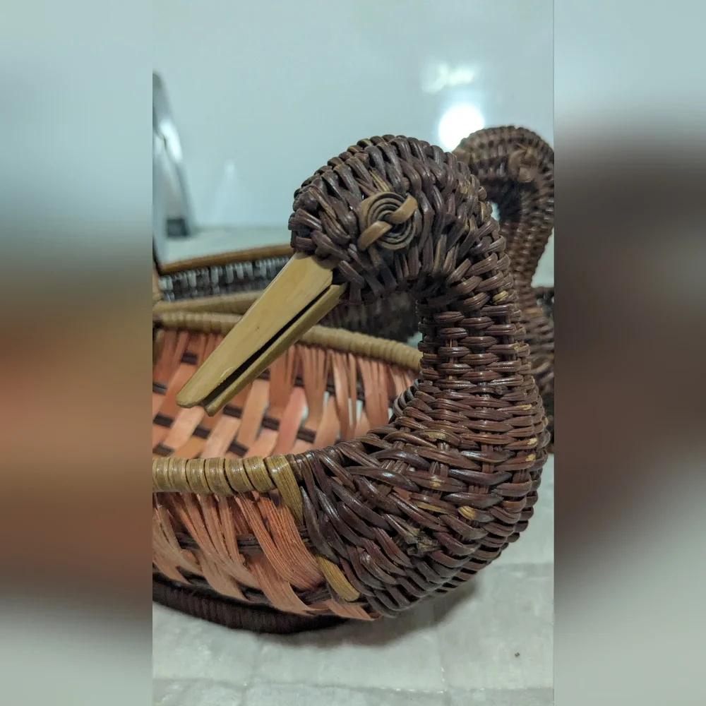 🦆🦆🦆cabincore Vintage Handmade Wicker Rattan Woven Wood Ducks